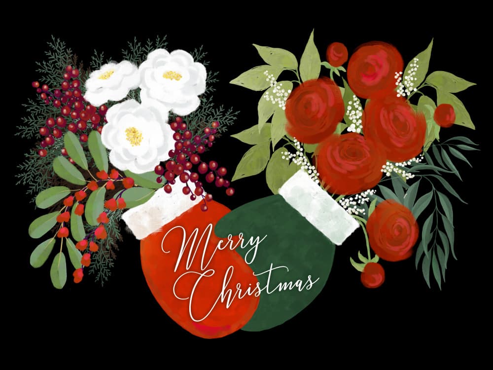 Merry Christmas Floral by Rosana Laiz Blursbyai — canvas wall art