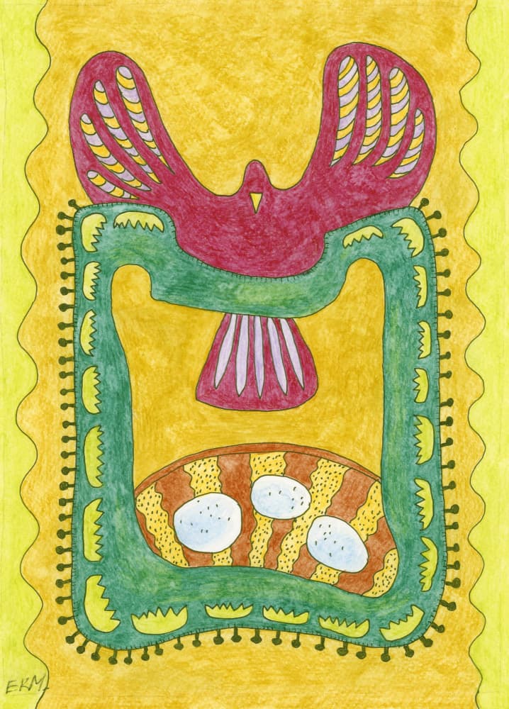 Folk Art Bird Nest by Elena Khomutova-Miller — canvas wall art