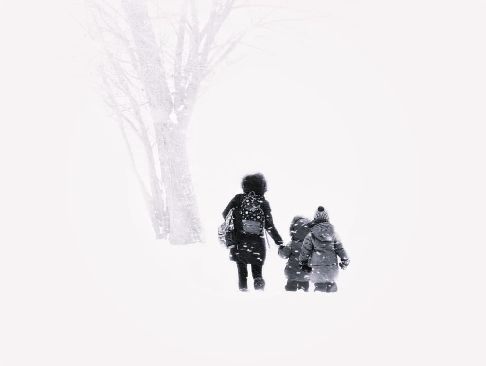 Snowy Family Walk by Jasmine Zhang — canvas wall art