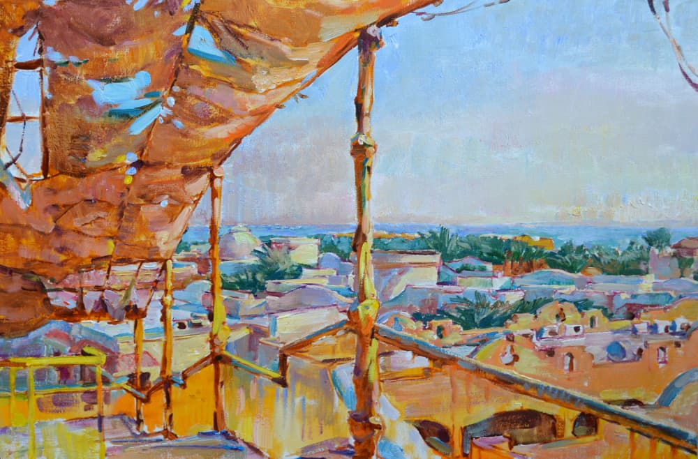 Sunny Coastal Rooftop View by Andrii Kutsachenko — canvas wall art