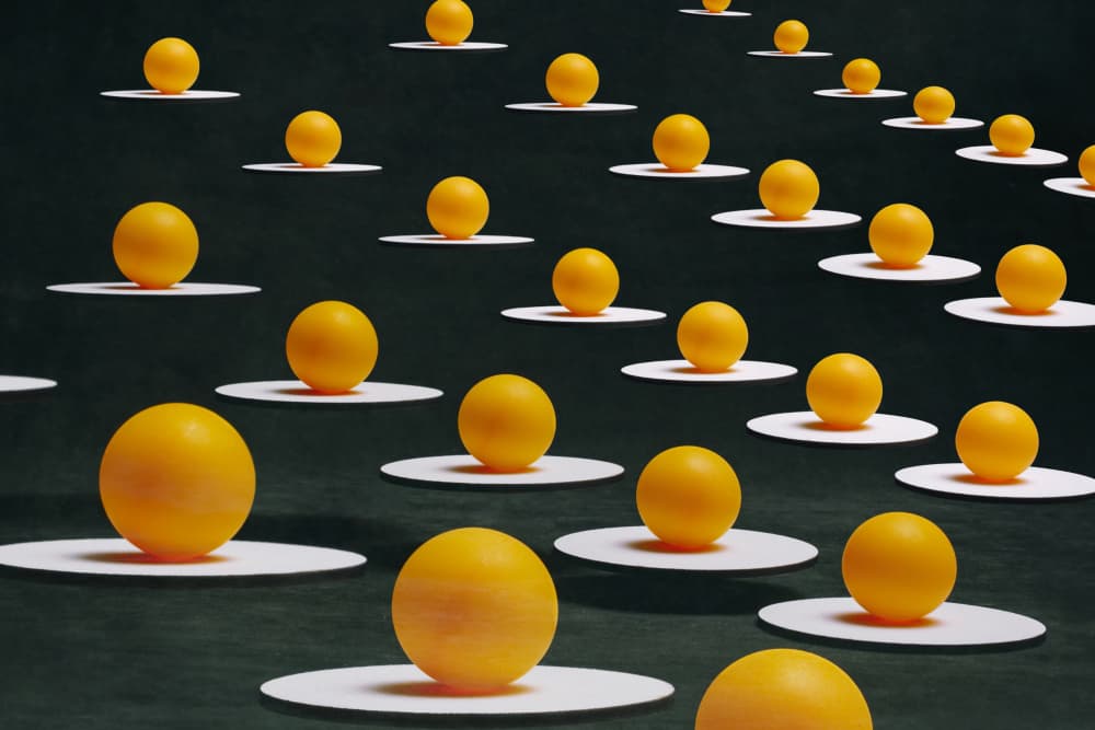Floating Yellow Spheres by Brig Barkow — canvas wall art