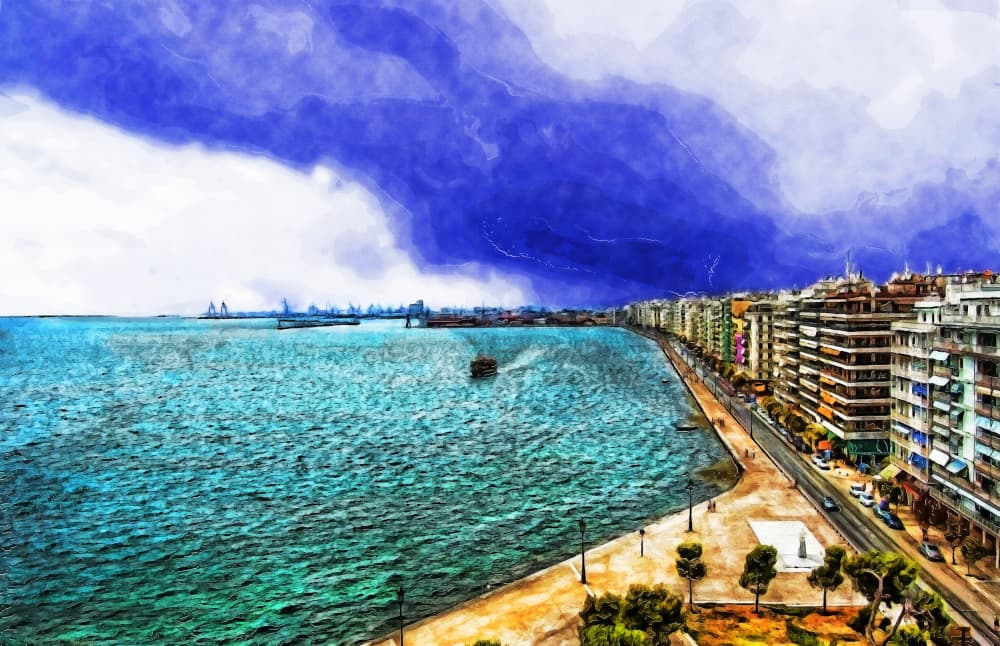 Stormy City Coast by Justyna Jaszke — canvas wall art
