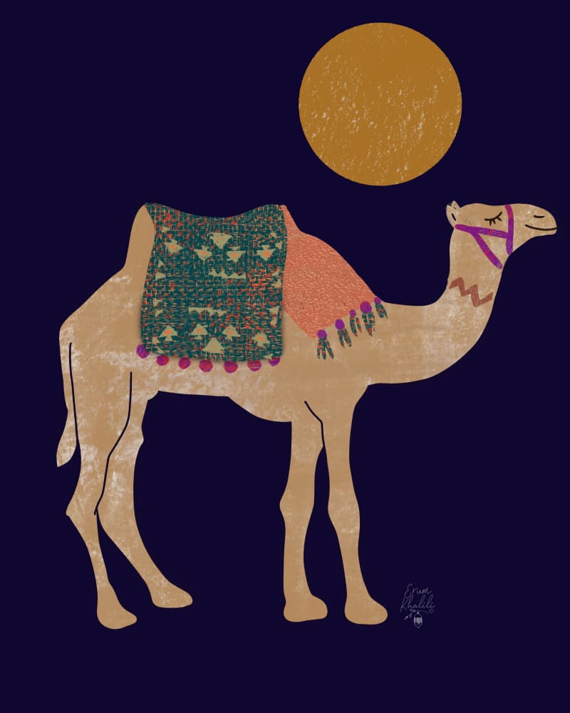 Camel Under Midnight Moon by Erum Khalili — canvas wall art