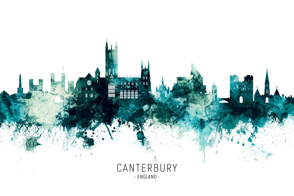 Canterbury Watercolor Skyline by Michael Tompsett — canvas wall art