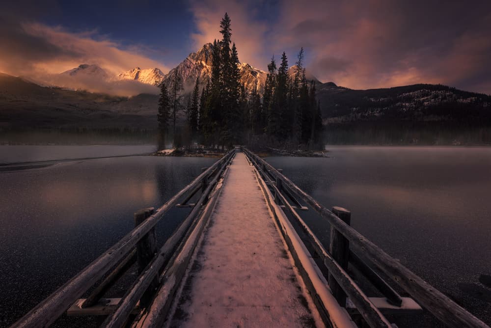 Winter Lake Island Bridge by David Martin Castan — canvas wall art