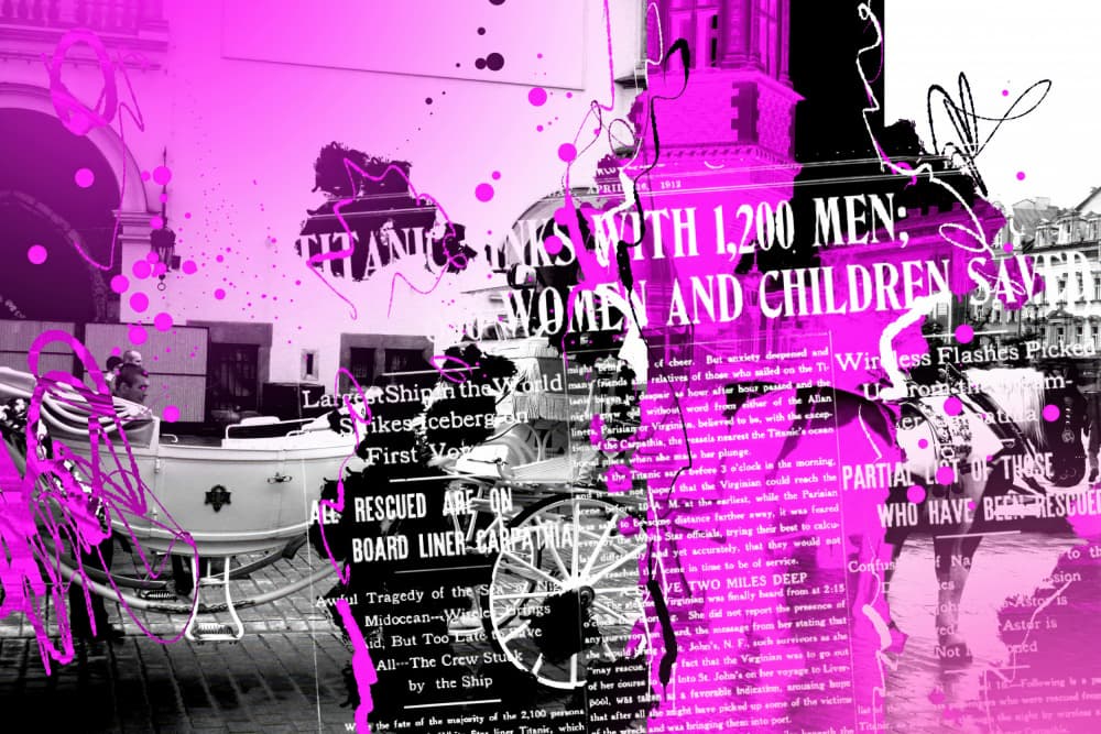 Pink Titanic Headlines by Rafal Kulik — canvas wall art