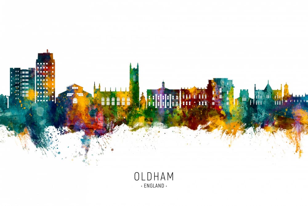 Oldham England Watercolor by Michael Tompsett — canvas wall art