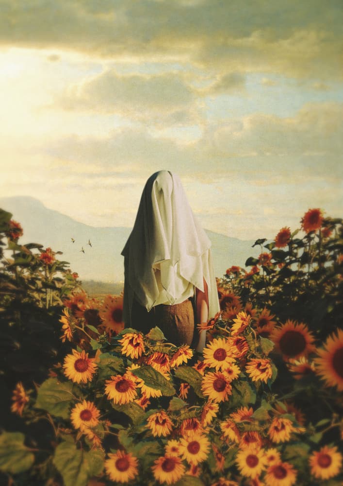 Mysterious Figure Sunflowers by Fran Rodríguez — canvas wall art