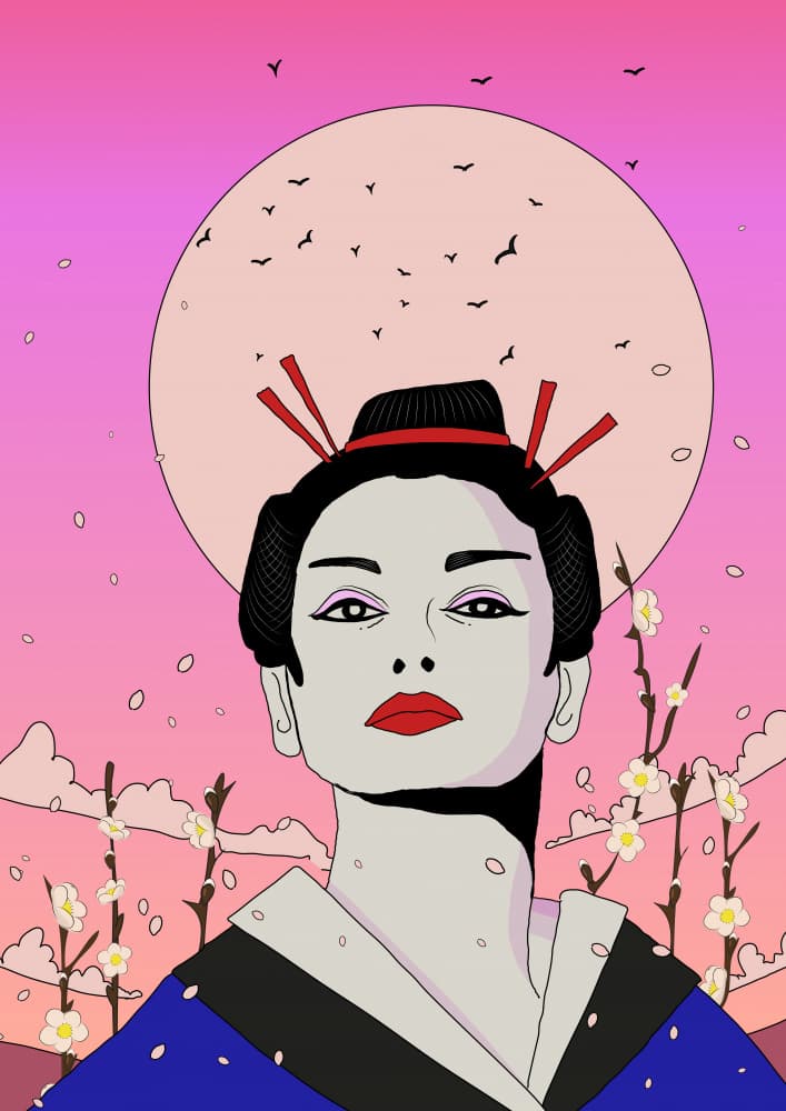 Serene Geisha Moon by Nicholas — canvas wall art