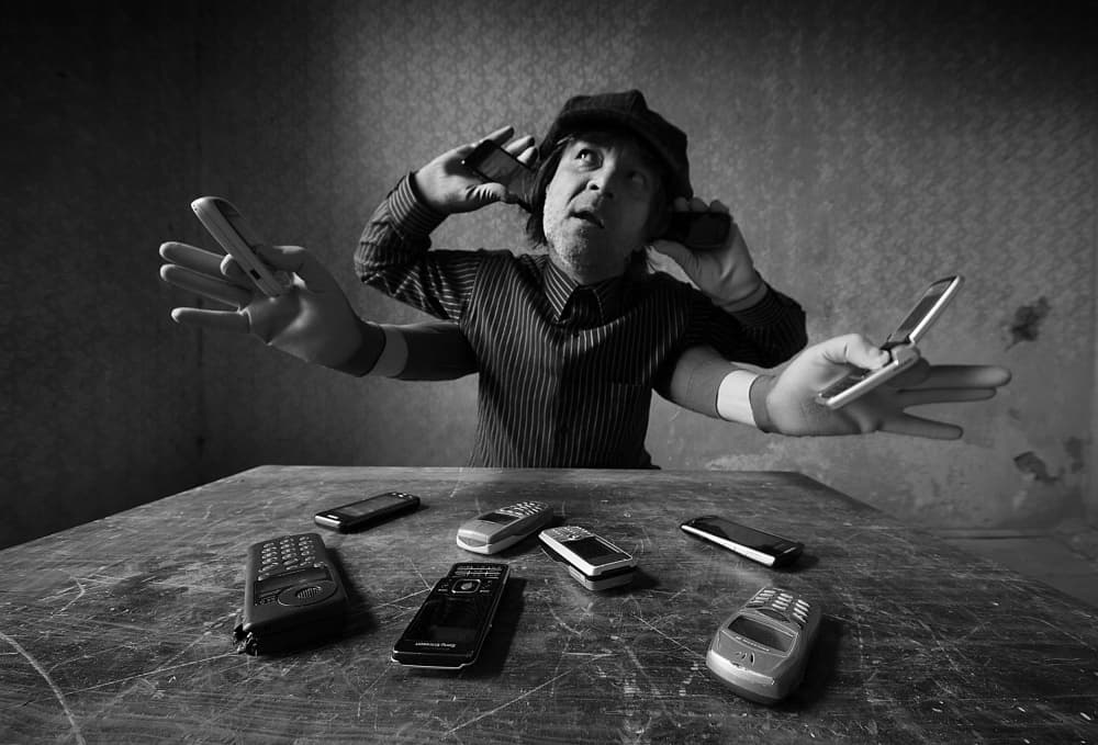 Multitasking Phone Man by mario grobenski - psychodaddy — canvas wall art