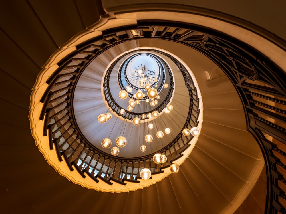 Elegant Spiral Staircase Lights by Steven Zhou — canvas wall art