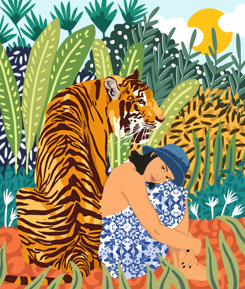 Woman Tiger Jungle Serenity by Uma Gokhale — canvas wall art