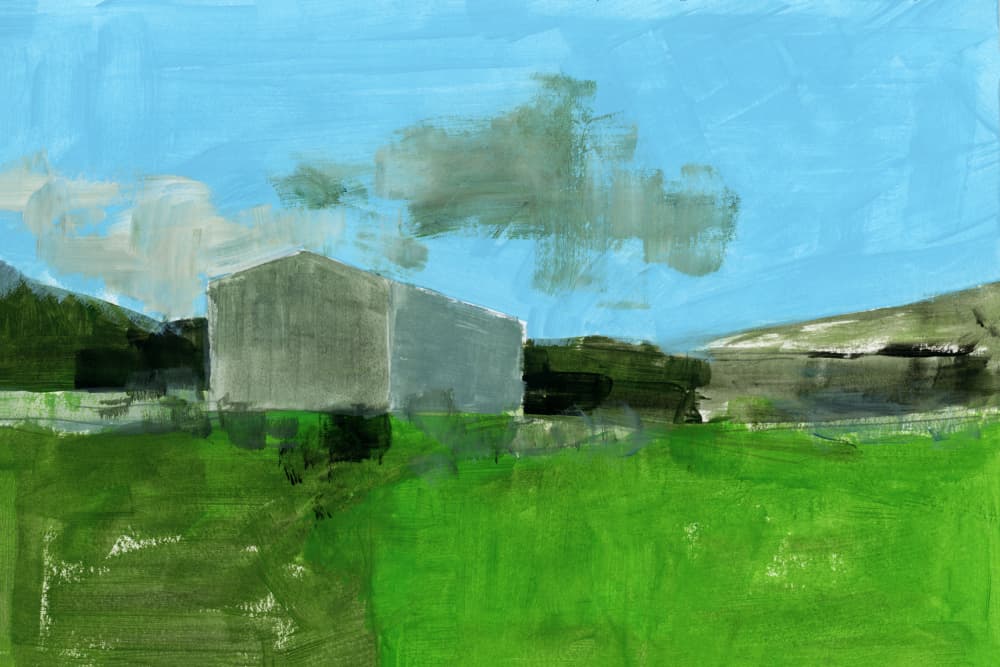 Green Field Barn by cartissi — canvas wall art