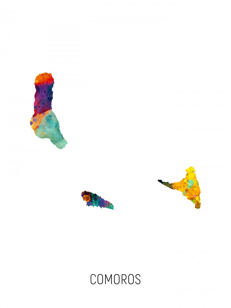 Colorful Comoros Map by Michael Tompsett — canvas wall art