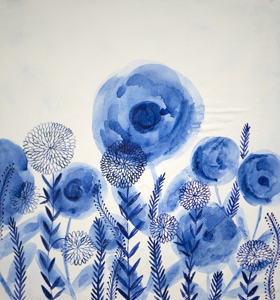 Blue Watercolor Blooms by Shelley Hampe — canvas wall art