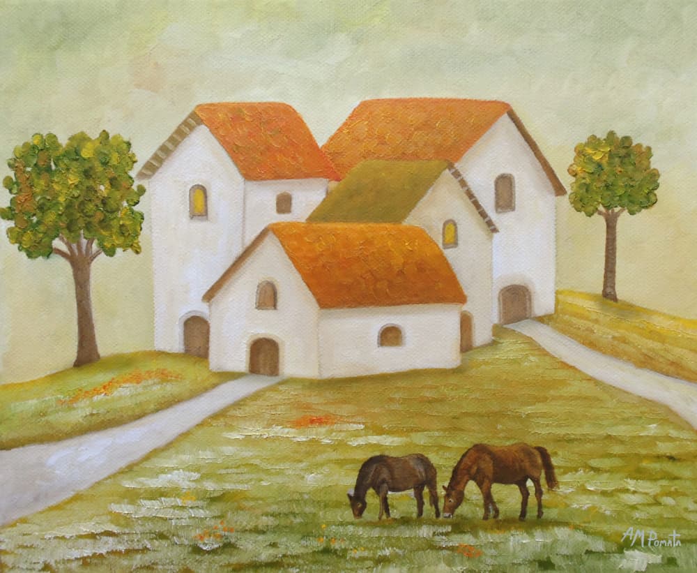 Peaceful Village Horses by Angeles M. Pomata — canvas wall art