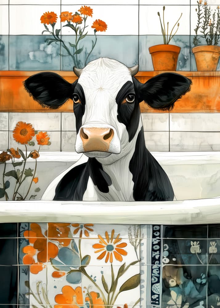 Cow In Bathtube 1 by Justyna Jaszke — canvas wall art