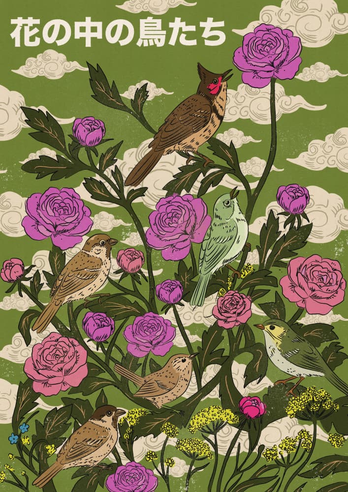 Garden Birds And Roses by Nicholas — canvas wall art