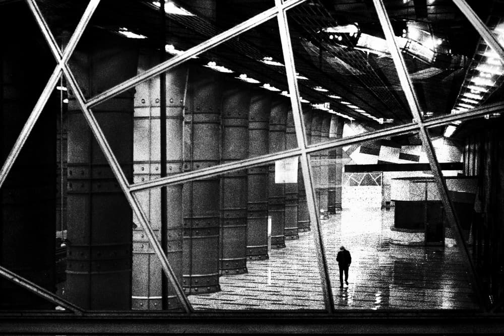 Lone Figure Industrial Corridor by Paulo Abrantes — canvas wall art