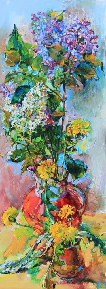 Colorful Lilac Still Life by Andrii Kutsachenko — canvas wall art