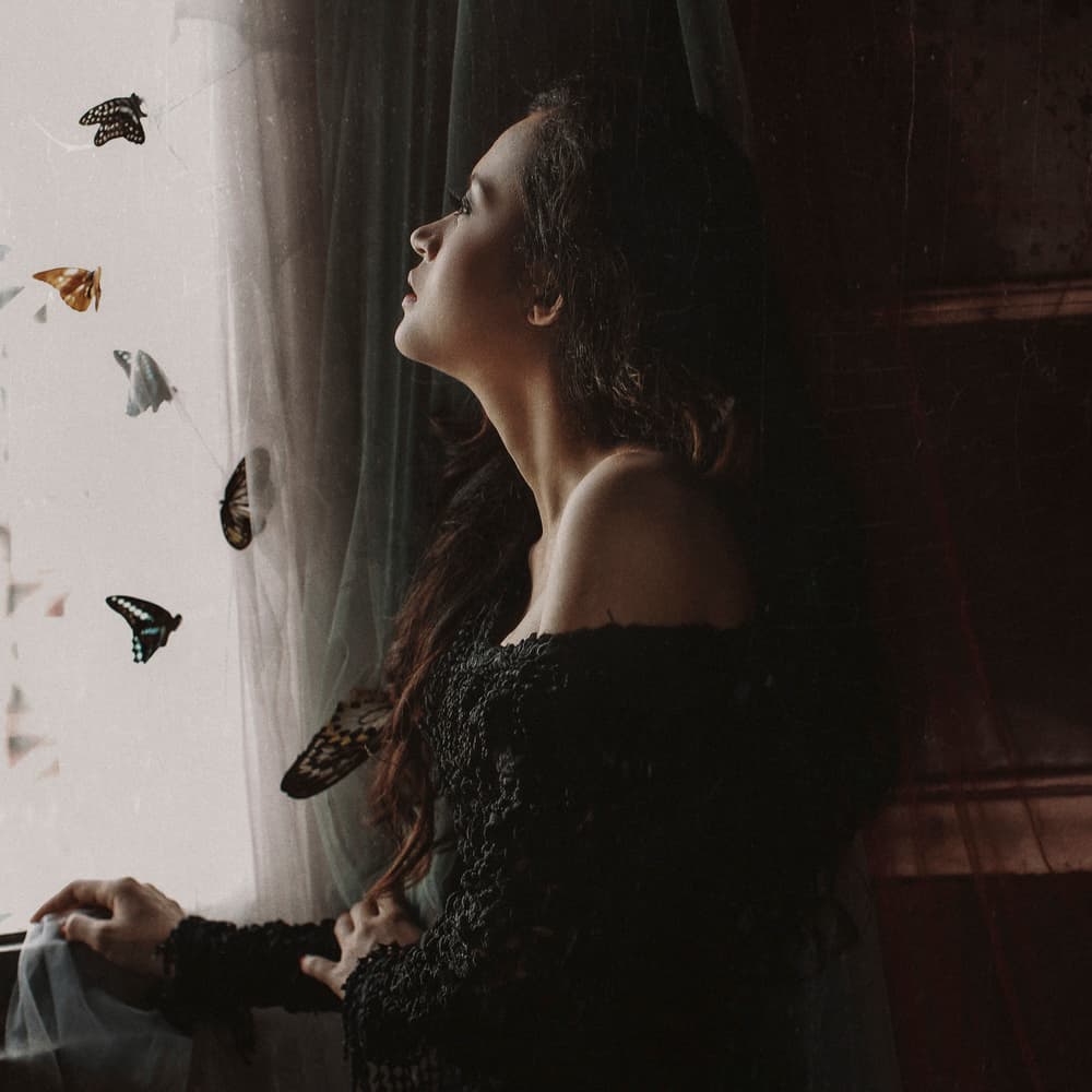 Woman and Floating Butterflies by Abr Abe — canvas wall art