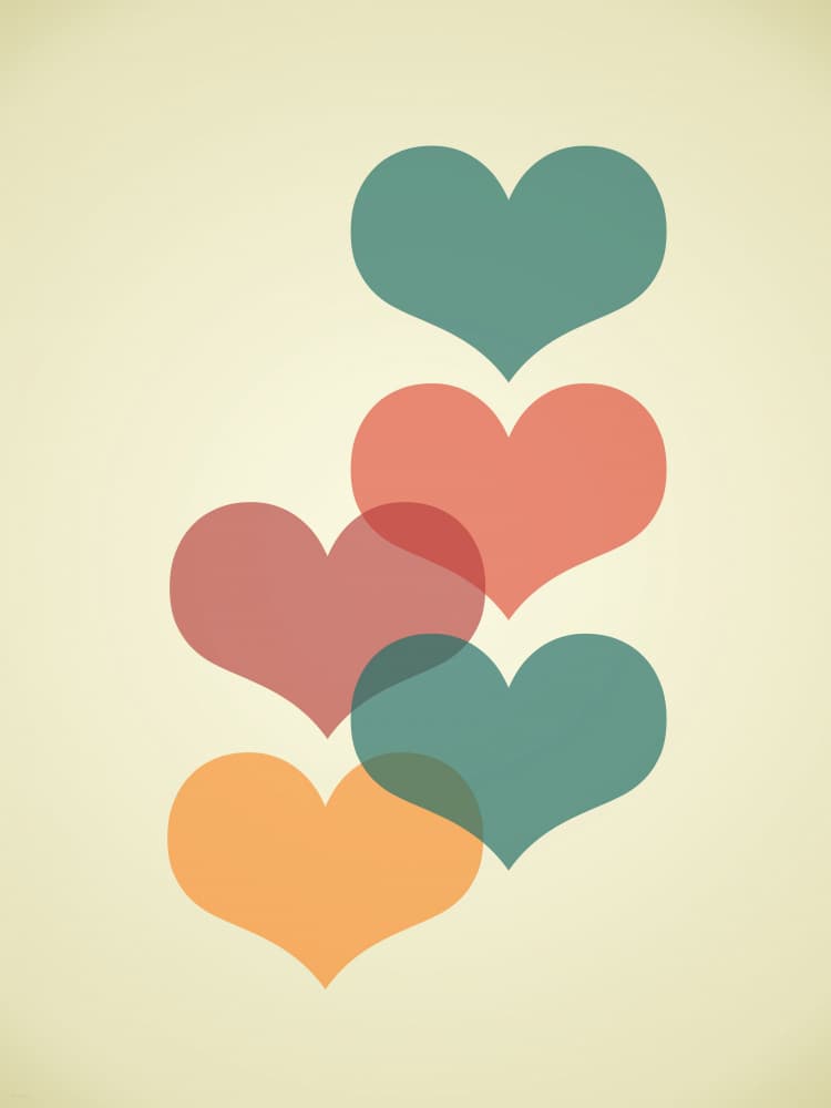 Overlapping Pastel Hearts by Rosana Laiz Blursbyai — canvas wall art
