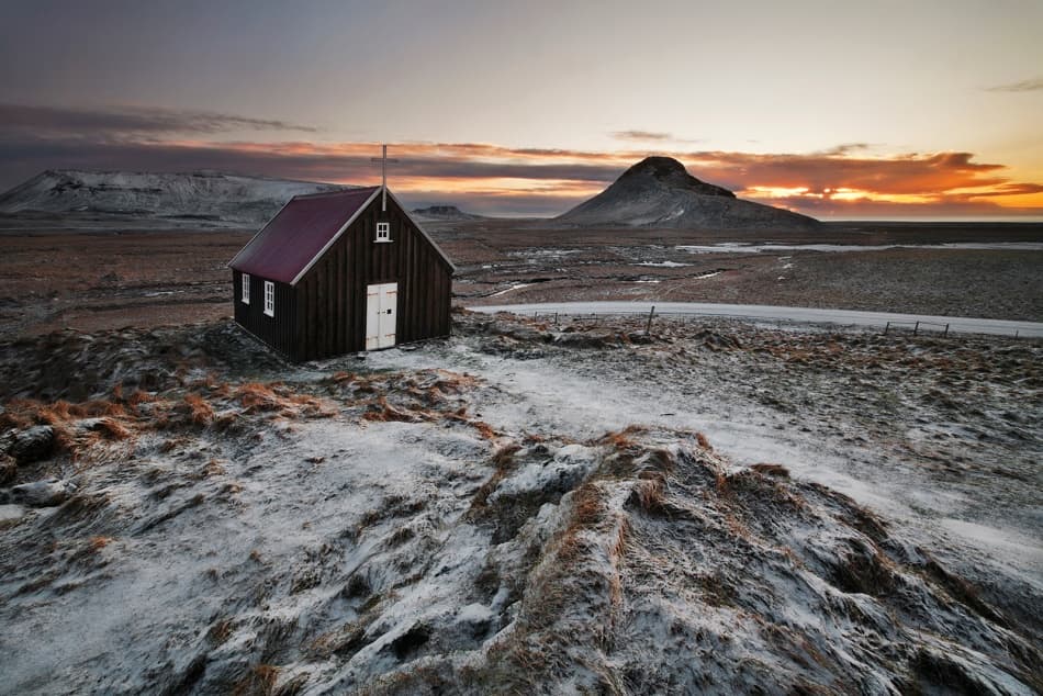 Red Roof Winter Chapel by Bragi Ingibergsson - BRIN — canvas wall art