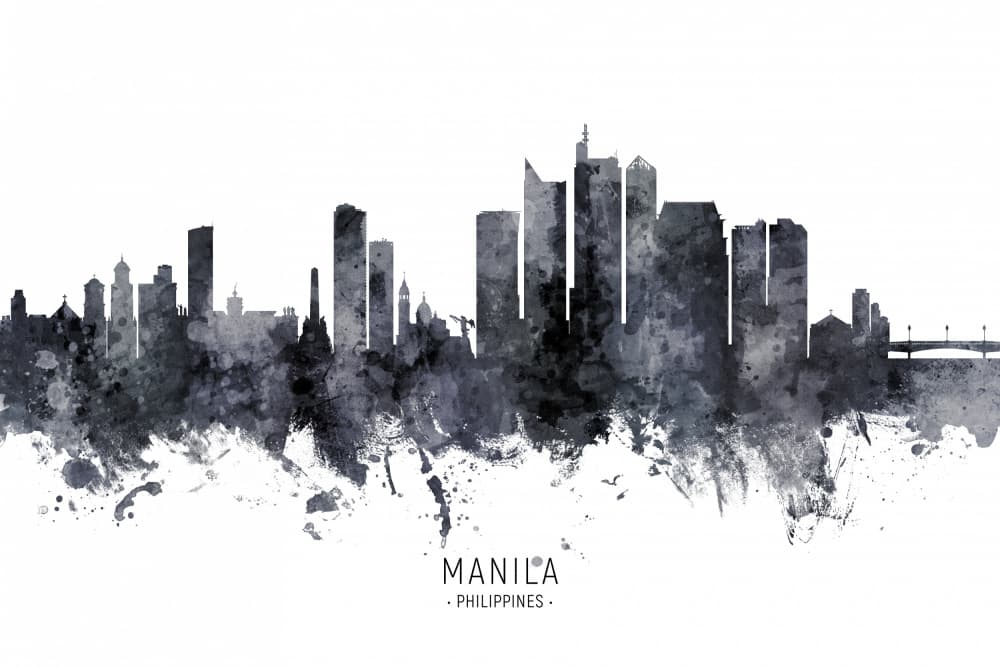 Manila Watercolor Skyline by Michael Tompsett — canvas wall art
