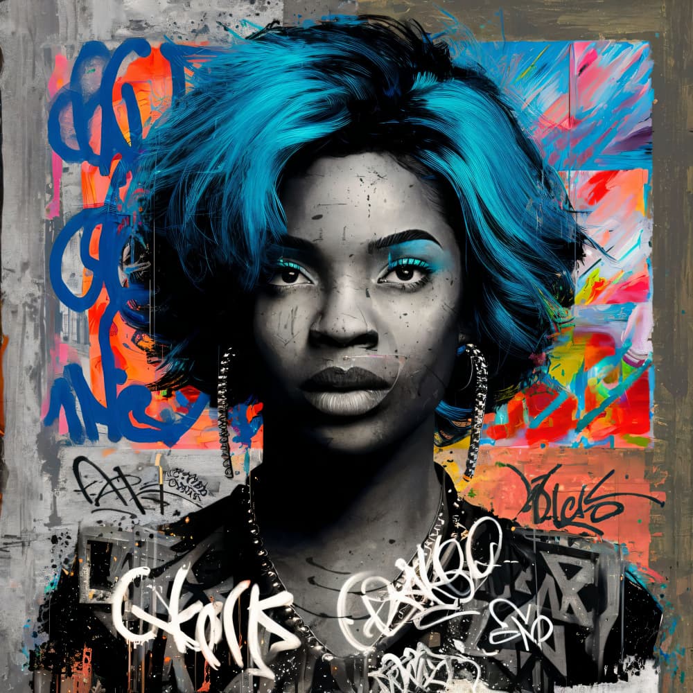 Blue Hair Graffiti Portrait by Cicero Spin — canvas wall art