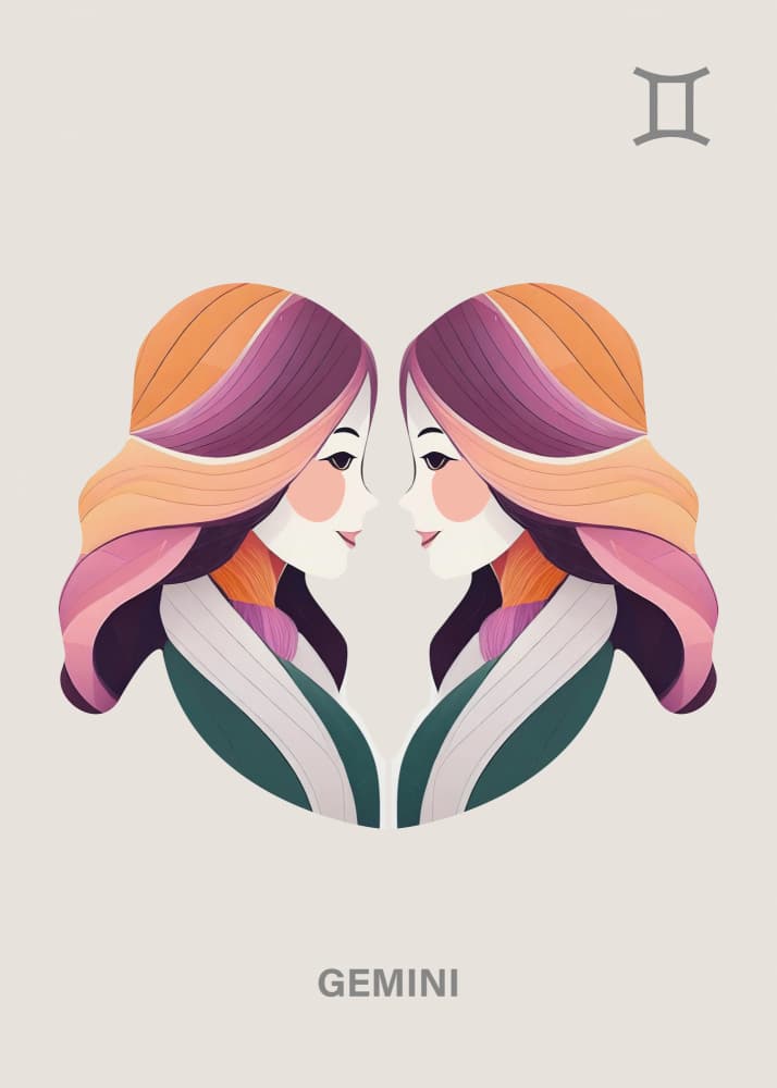 Gemini Twins Portrait by Paperago — canvas wall art