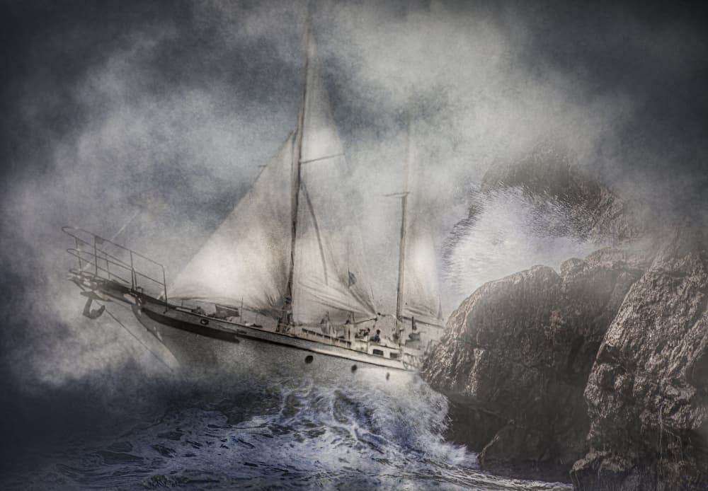 Ship Against The Storm by Martine Benezech — canvas wall art