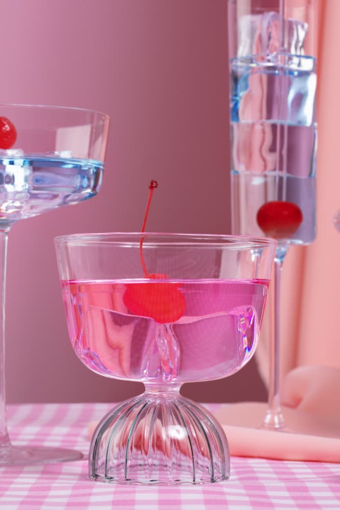 Pink Blue Cherry Drinks by Julia Ramiro — canvas wall art