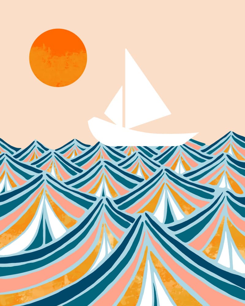 Colorful Ocean Sailboat by Uma Gokhale — canvas wall art