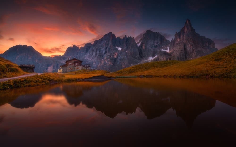 Mountain Lake Sunset Reflections by Tomasz Rojek — canvas wall art