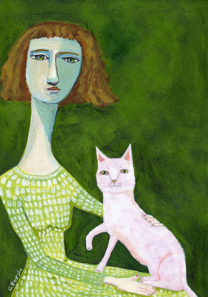 Serene Woman and Cat by Sharyn Bursic — canvas wall art