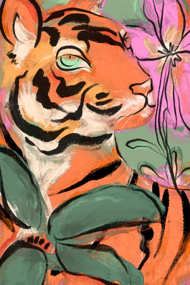 Tiger's Floral Realm by Treechild — canvas wall art