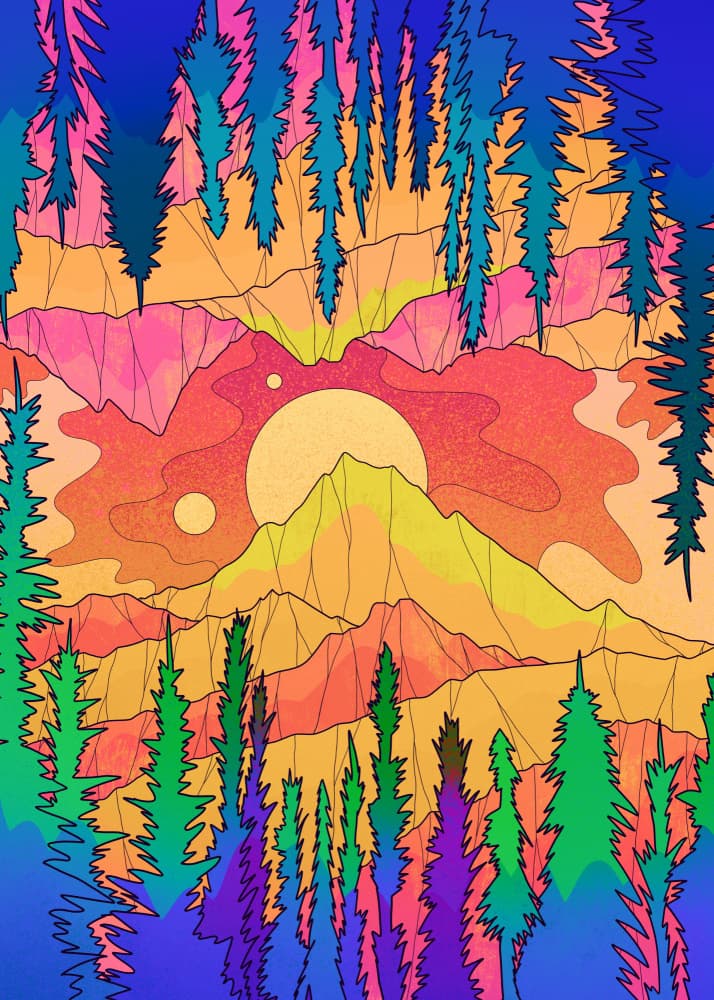 Psychedelic Mountain Sunset by Stephen Wade — canvas wall art