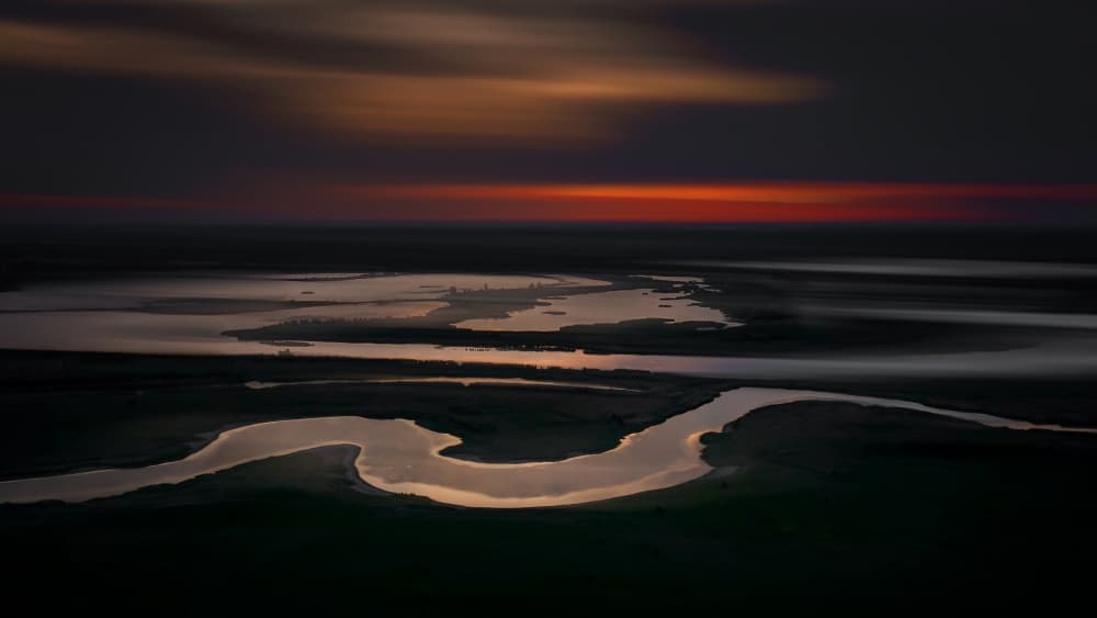 Golden River Twilight by Dennis Zhang — canvas wall art