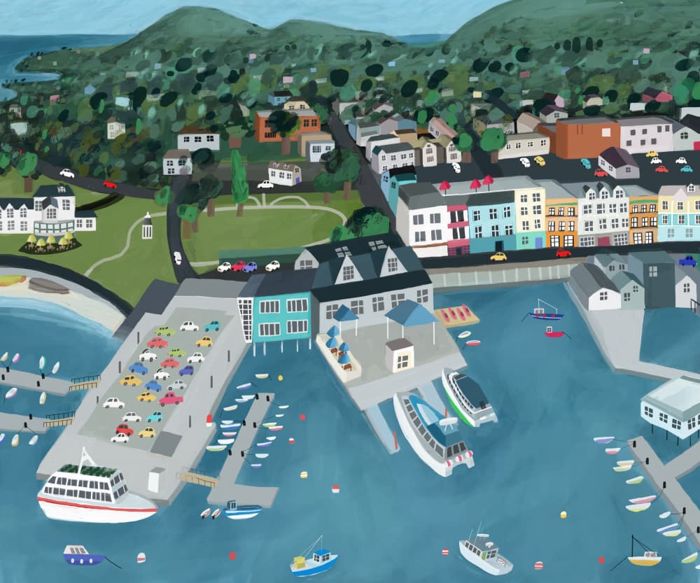 Charming Coastal Harbor Town by Carla Daly — canvas wall art