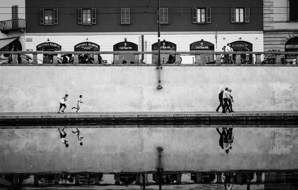 Urban Canal Reflections by Pristine Clothes — canvas wall art