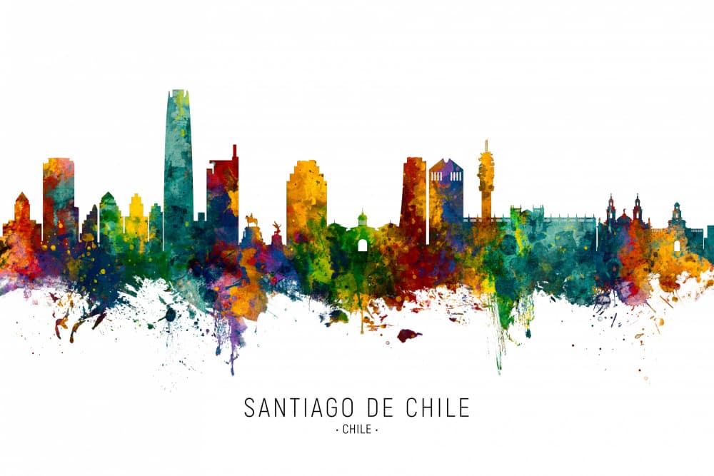 Santiago Watercolor Skyline by Michael Tompsett — canvas wall art