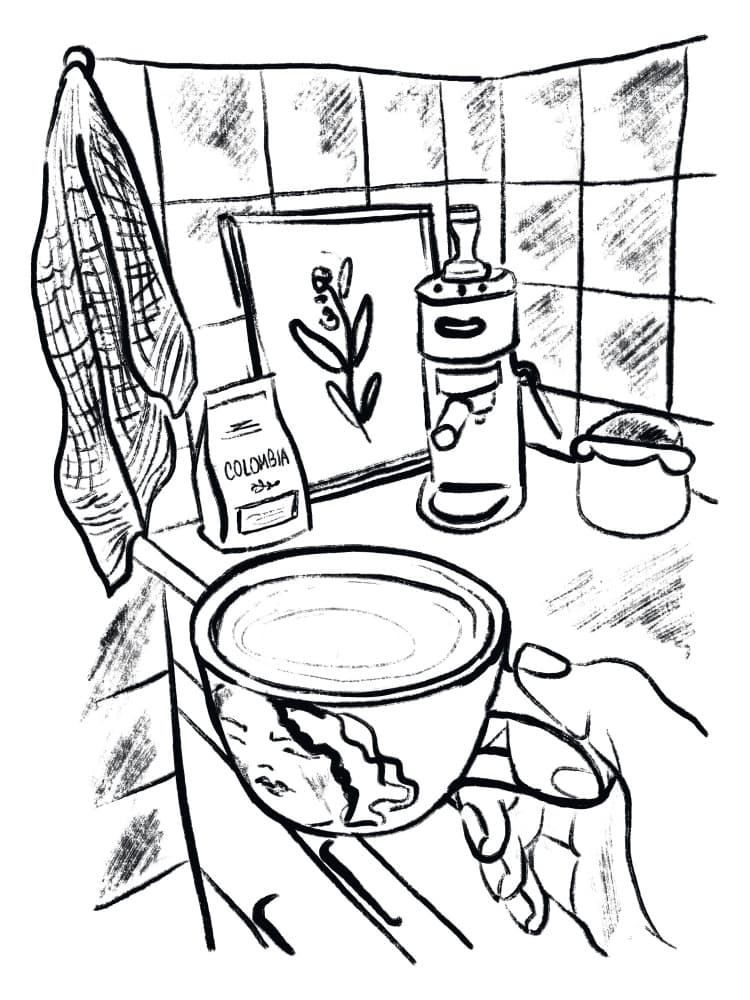 Kitchen Coffee Black and White by Anis Illustration — canvas wall art