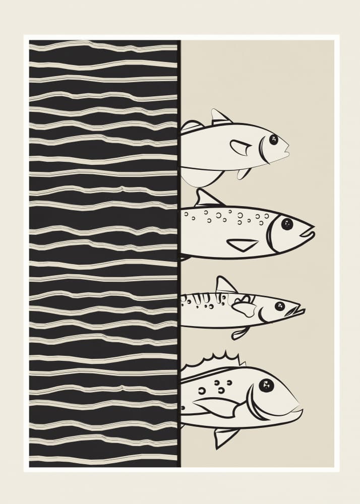 Graphic Swimming Fish by Flow Line — canvas wall art