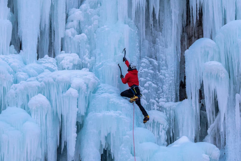 Ice Climber Ascends Frozen Wall by Shin Woo Ryu — canvas wall art