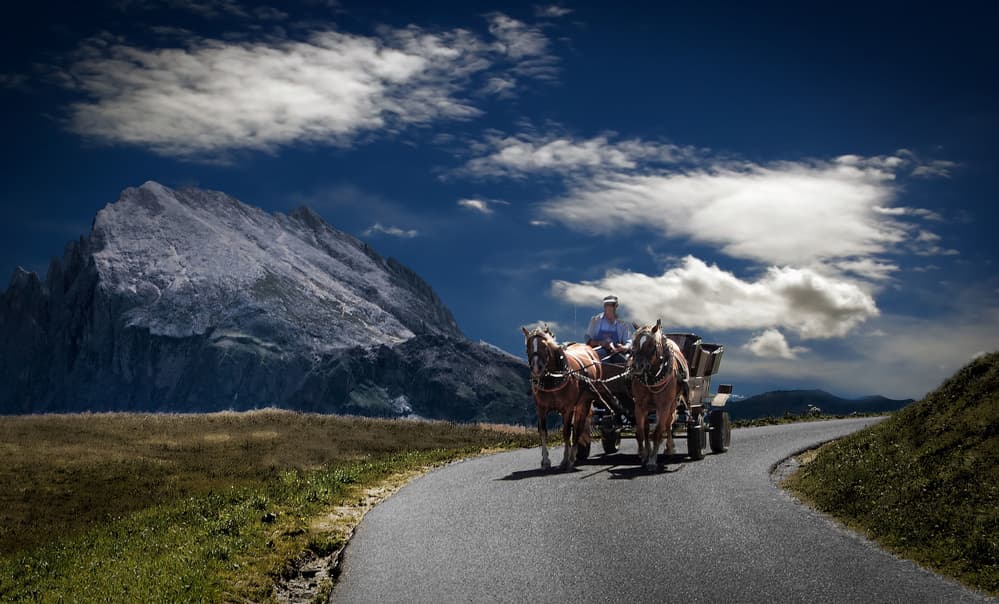 Horse Carriage Mountain Journey by Raffaele Corte — canvas wall art