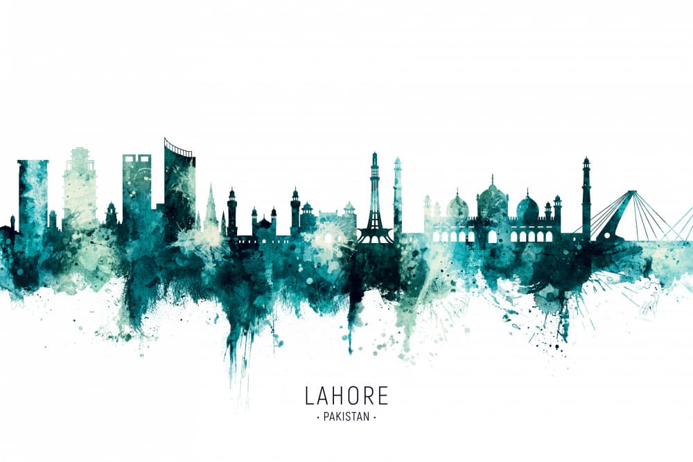 Lahore Watercolor Skyline by Michael Tompsett — canvas wall art