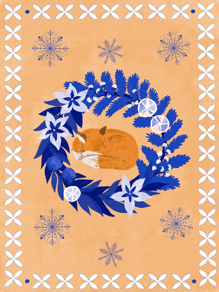 Cozy Winter Fox Wreath by Aliya Putrus — canvas wall art