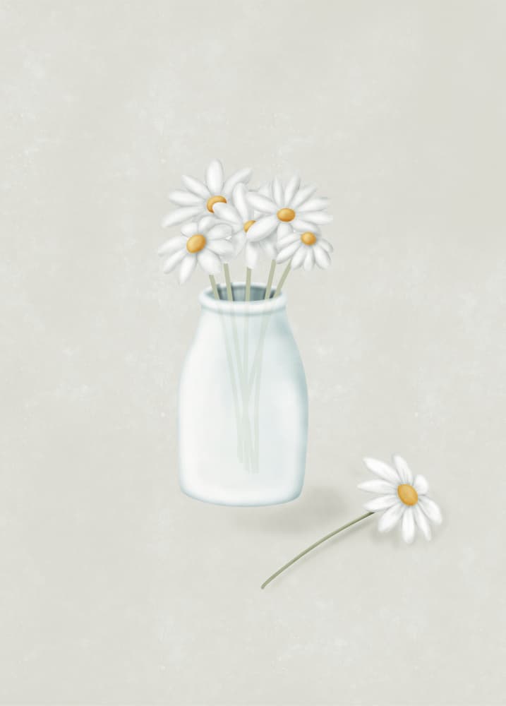 White Daisies In Vase by Aminah Eleonora — canvas wall art