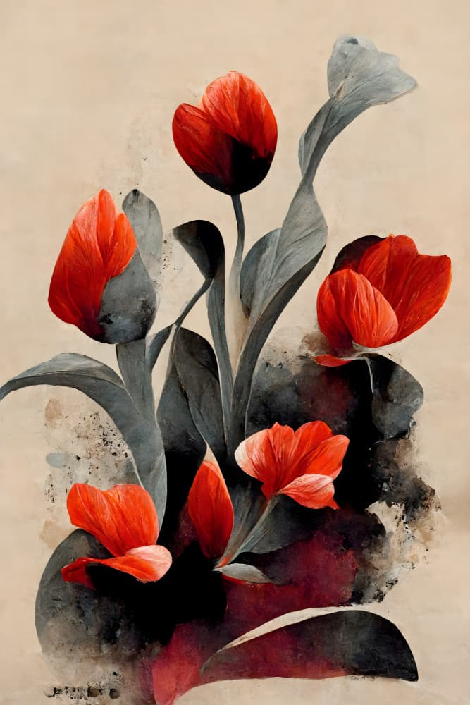 Crimson Blossoms by Treechild — canvas wall art