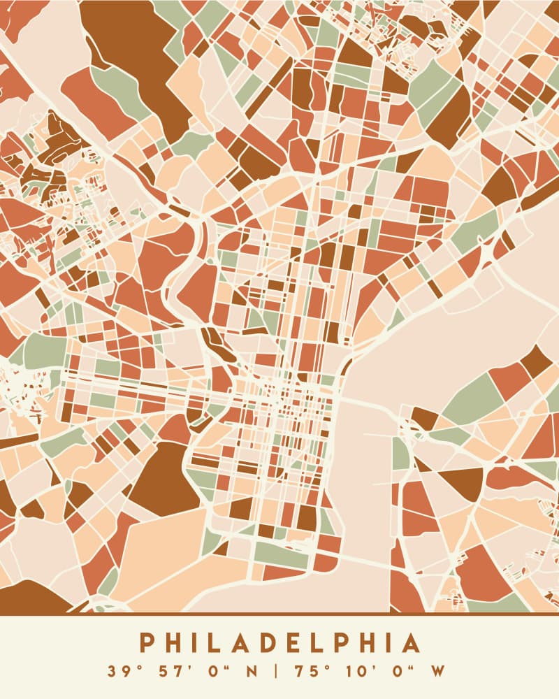 Earthy Philadelphia Map by Emiliano Deificus — canvas wall art